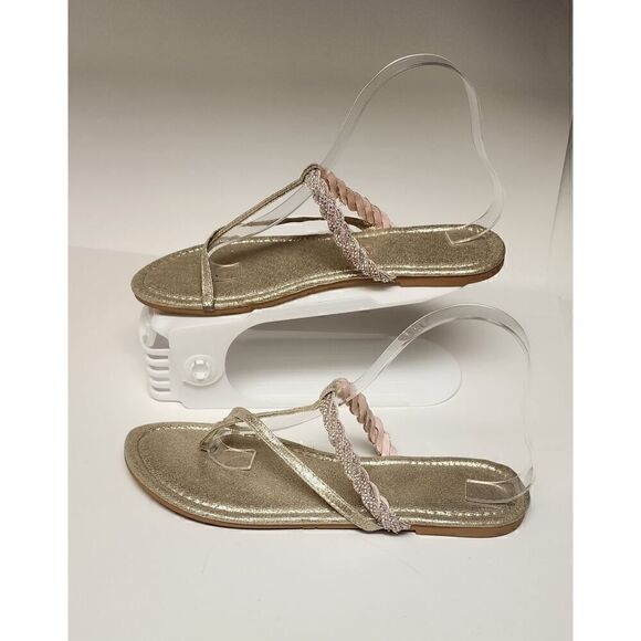 Women's Slingback Flat Open Toe Flip Flop Metallic Gold Thong Shoes Sandal US 10 - Picture 4 of 8